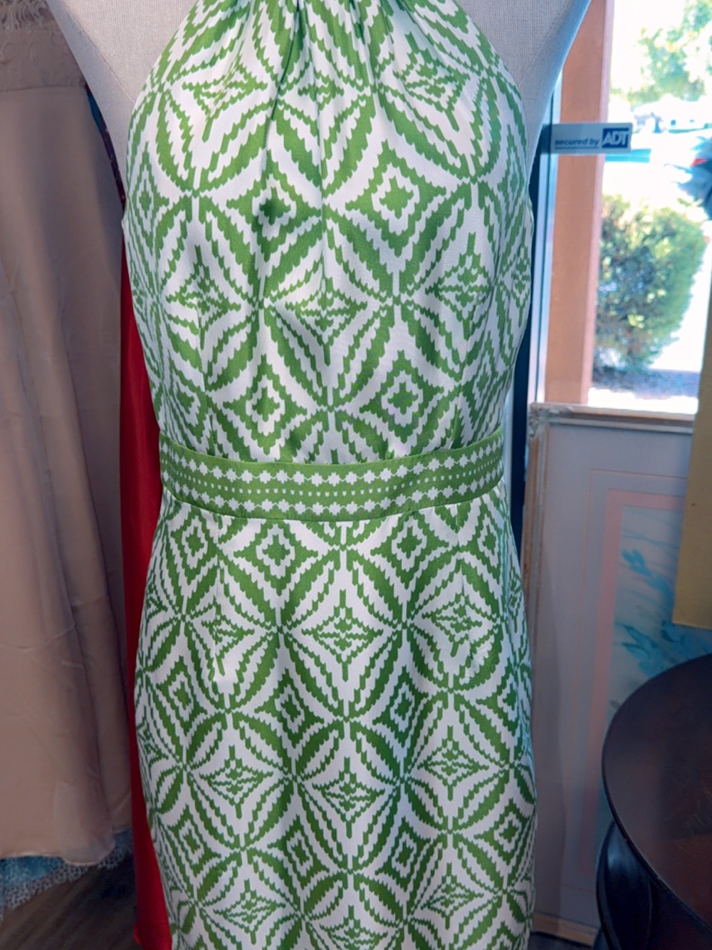 MILLY of New York Green White Silk Dress Chain Detail Size 6